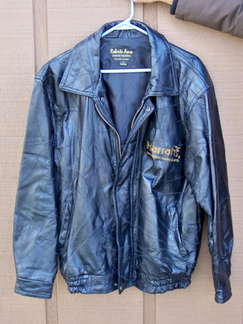 Harrah's East Chicago Casino and Hotel Men's Black Leather Jacket, Size L